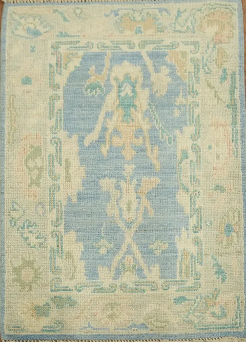 Turkish Oushak Vegetable Dye Accent Rug 2x3