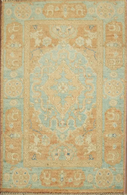Turquoise Blue Oushak Vegetable Dye Accent Rug 2x3