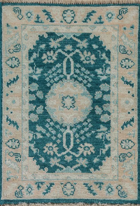 Green Oushak Vegetable Dye Accent Rug 2x3