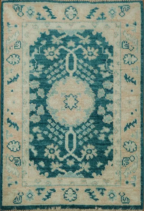 Green Oushak Vegetable Dye Accent Rug 2x3