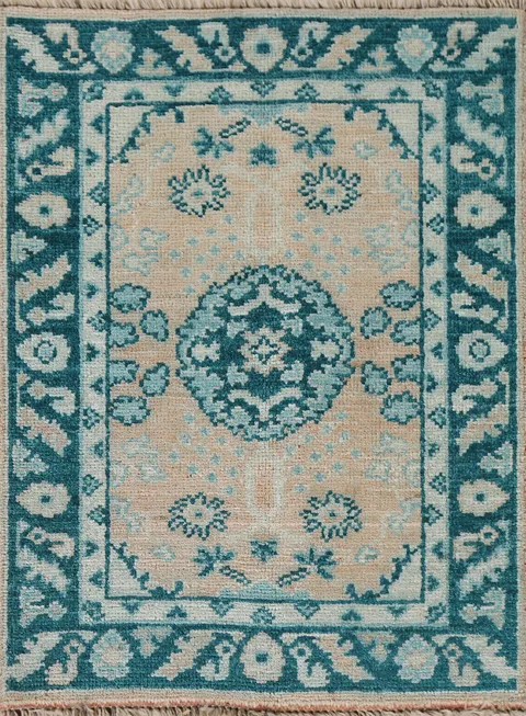 Vegetable Dye Oushak Turkish Wool Rug 2x3