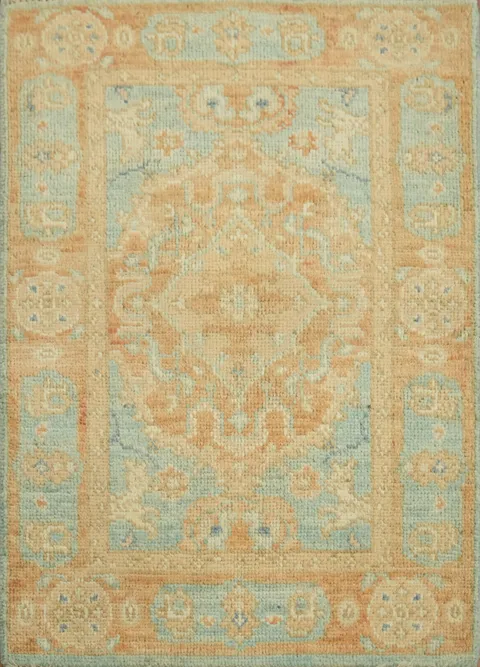 Orange & Blue Oushak Vegetable Dye Accent Rug 2x3