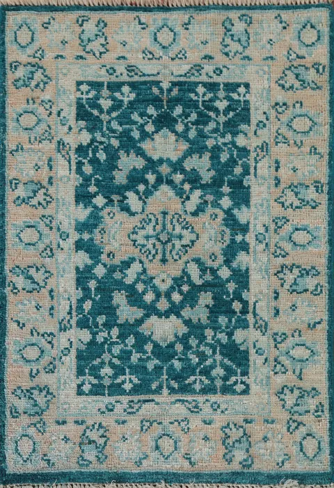 Green Oushak Vegetable Dye Accent Rug 2x3