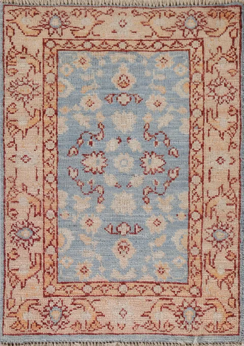 Light Blue Oushak Vegetable Dye Turkish Wool Rug 2x3