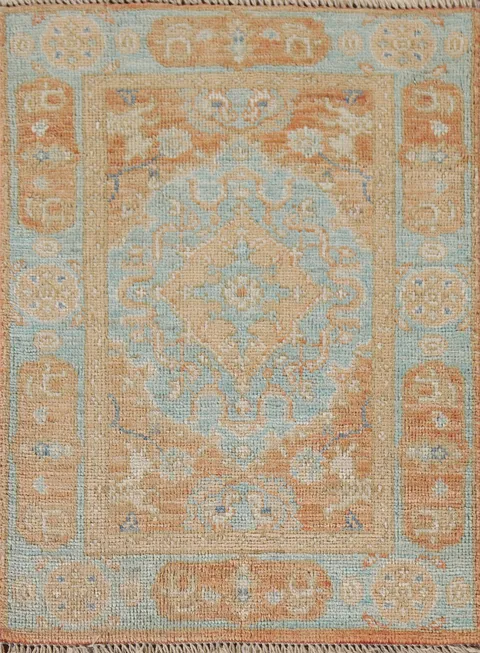 Turquoise & Orange Oushak Vegetable Dye Rug 2x3