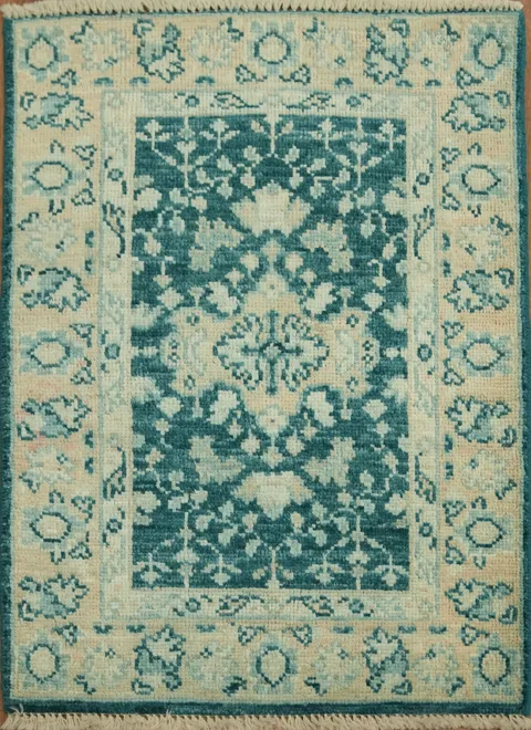 Green Wool Oushak Vegetable Dye Rug 2x3