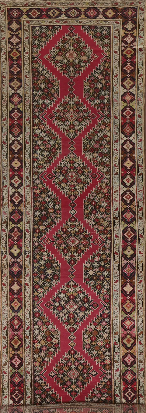Antique Kazak Vegetable Dye Runner Rug 4x15
