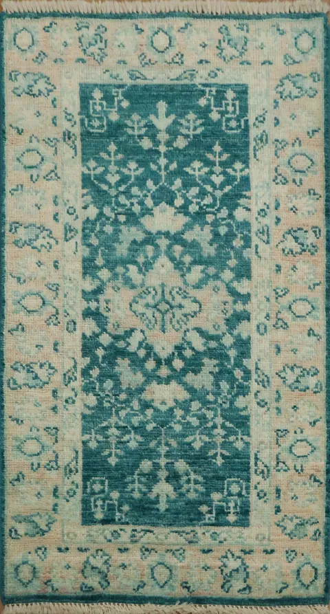 Vegetable Dye Teal Green Oushak Turkish Rug 2x4 ft