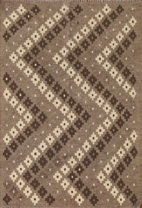 Brown Geometric Kilim Oriental Wool Rug 3x5