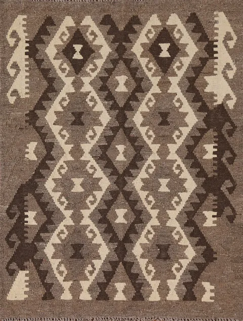 Brown Wool Kilim Oriental Accent Rug 3x4