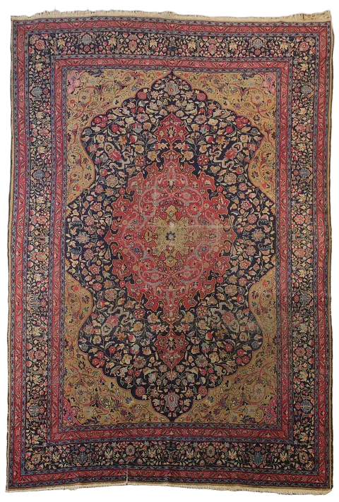 Pre-1900 Antique Navy and Pink Vegetable Dye Tabriz Persian Rug 7x11