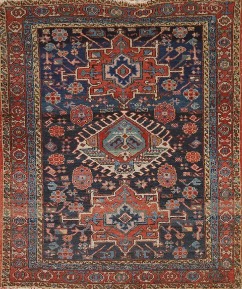 Antique Vegetable Dye Heriz Serapi Persian Accent Rug 4x5