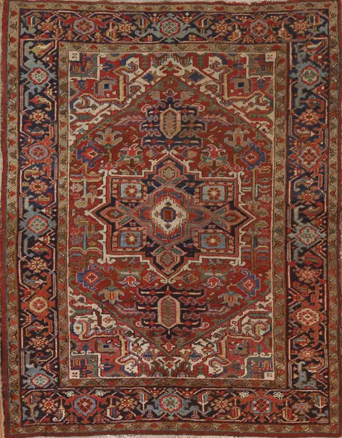 Pre-1900 Antique Vegetable Dye Heriz Serapi Persian Rug 5x6
