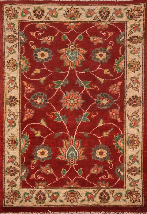 Red Floral Wool Kazak Accent Rug 2x3