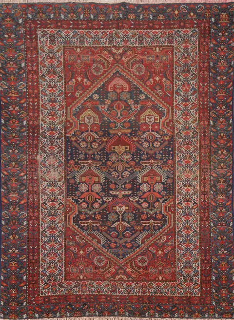 Pre-1900 Antique Vegetable Dye Bakhtiari Persian Rug 5x6