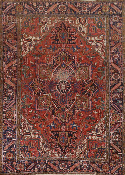 Vegetable Dye Heriz Serapi Antique Persian Rug 9x12