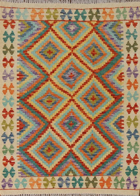 Reversible Wool Kilim Oriental Accent Rug 3x5