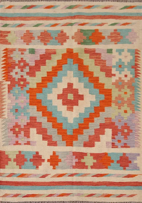 Reversible Wool Kilim Oriental Accent Rug 3x5