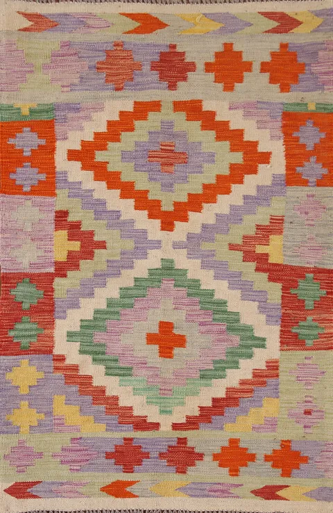 Geometric Wool Kilim Oriental Rug 3x5