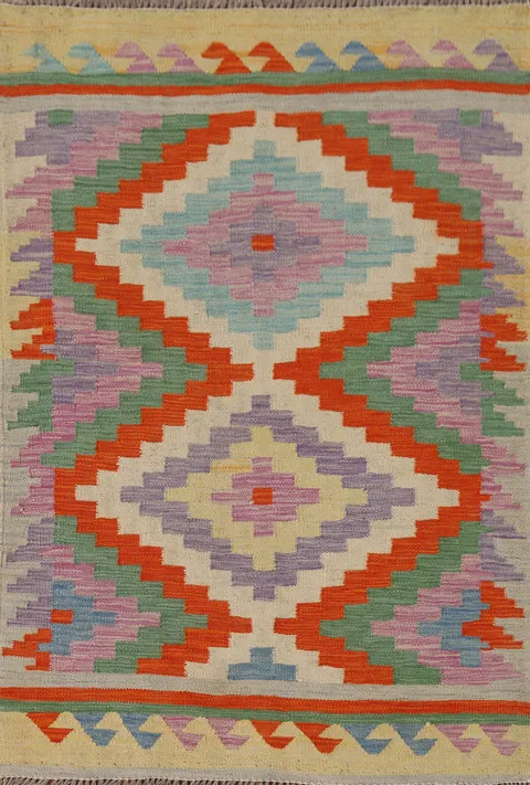 Reversible Wool Kilim Oriental Accent Rug 3x5