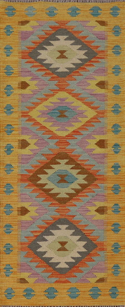 Reversible Wool Kilim Oriental Runner Rug 2x7