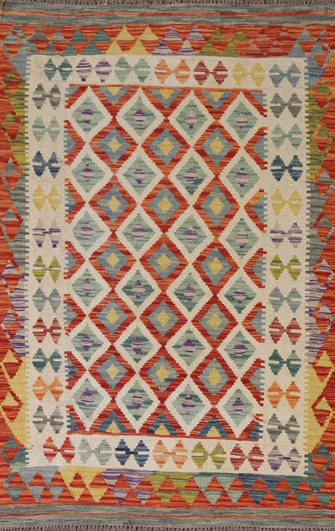 Multicolor Wool Kilim Oriental Accent Rug 4x6