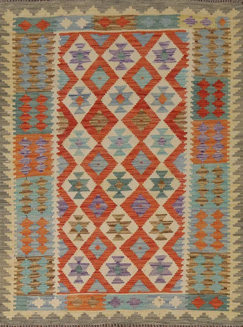 Geometric Wool Kilim Oriental Rug 4x6