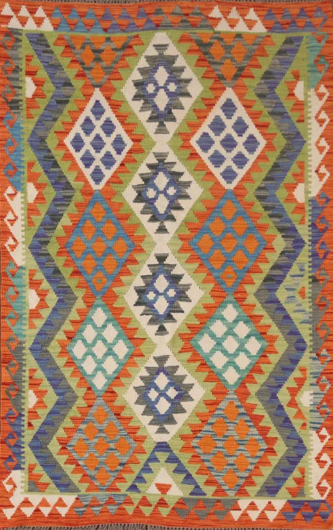 Geometric Wool Kilim Oriental Rug 4x6