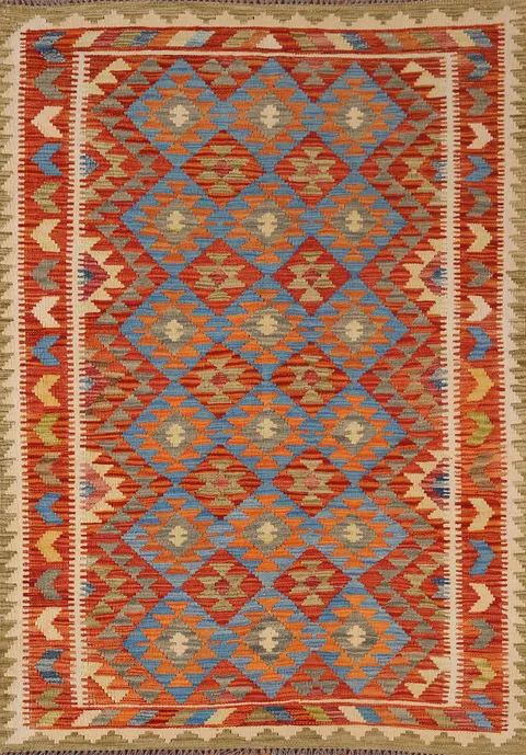 Geometric Wool Kilim Oriental Rug 4x6