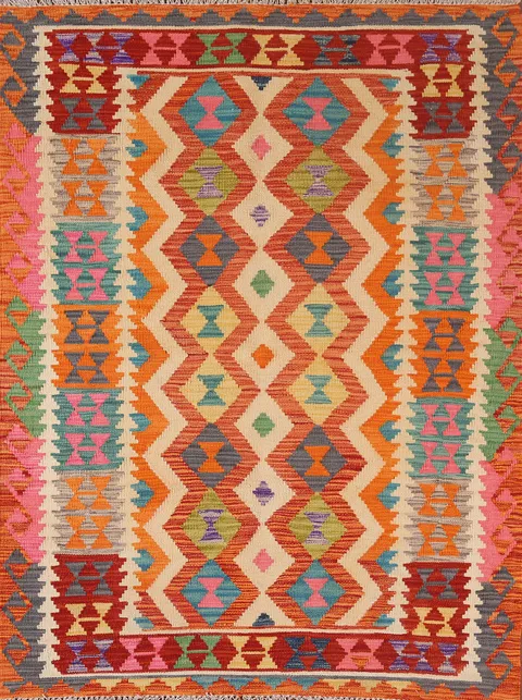 Geometric Wool Kilim Oriental Rug 4x6