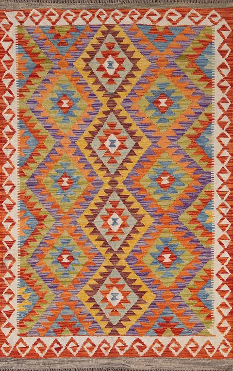 Reversible Wool Kilim Oriental Rug 4x7