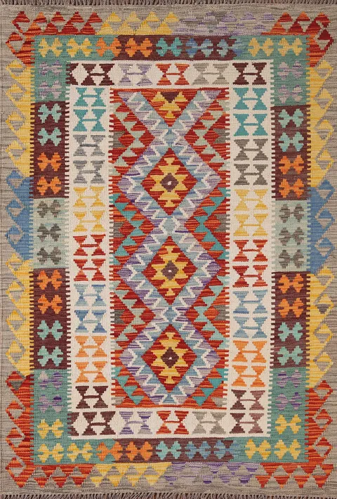 Geometric Wool Kilim Oriental Rug 4x6