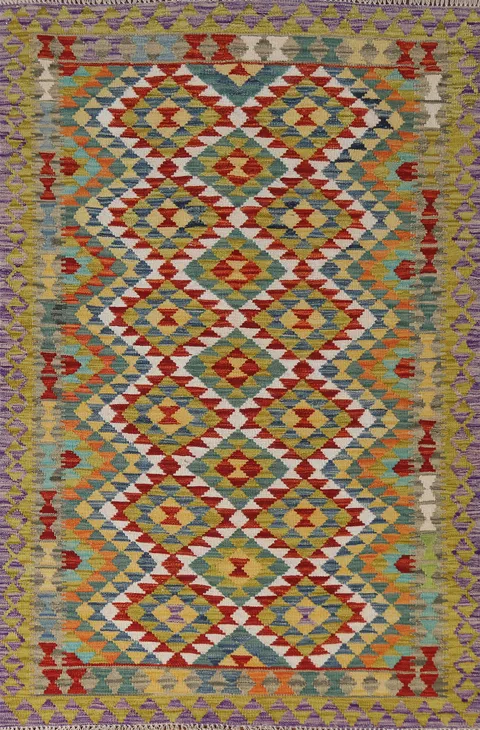 Geometric Kilim Oriental Wool Rug 4x6