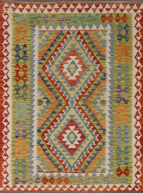 South Western Kilim Reversible Wool Rug 4x6