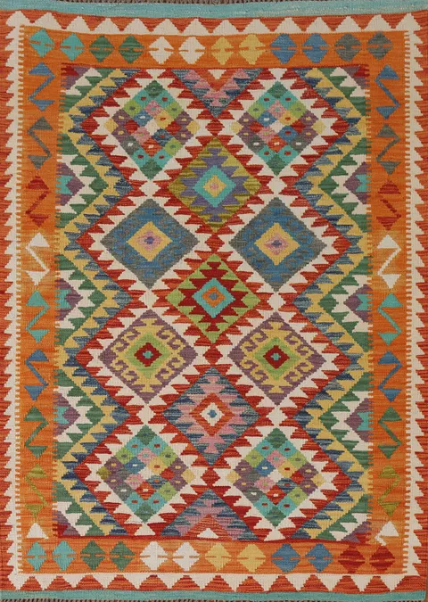 Geometric Kilim Oriental Wool Rug 4x6