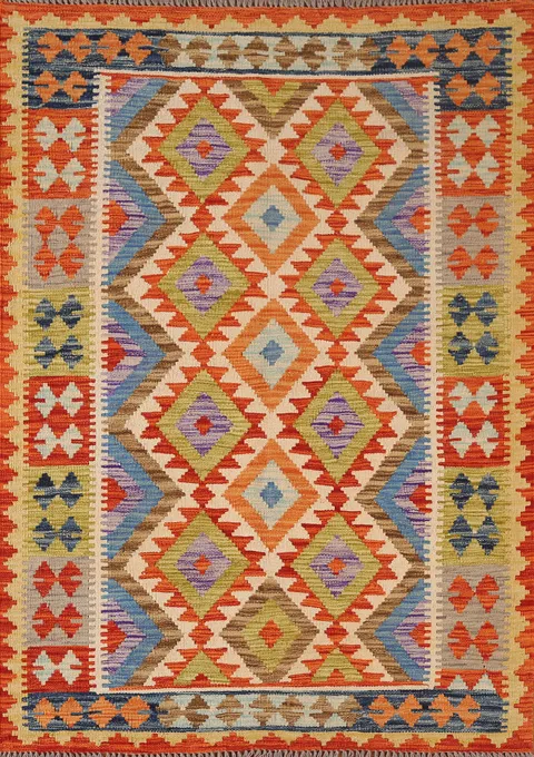 South Western Kilim Reversible Wool Rug 4x6