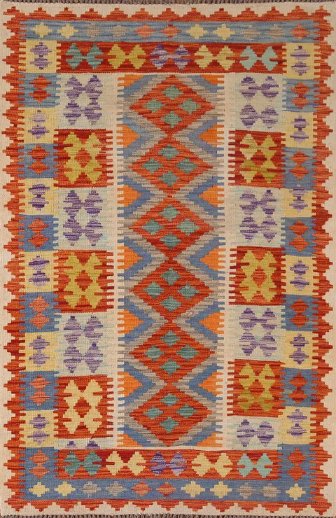 Geometric Kilim Oriental Wool Rug 4x6