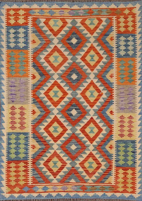 Geometric Kilim Oriental Wool Rug 4x6