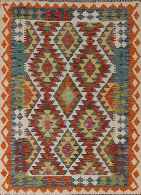 Geometric Wool Kilim Oriental Accent Rug 4x6