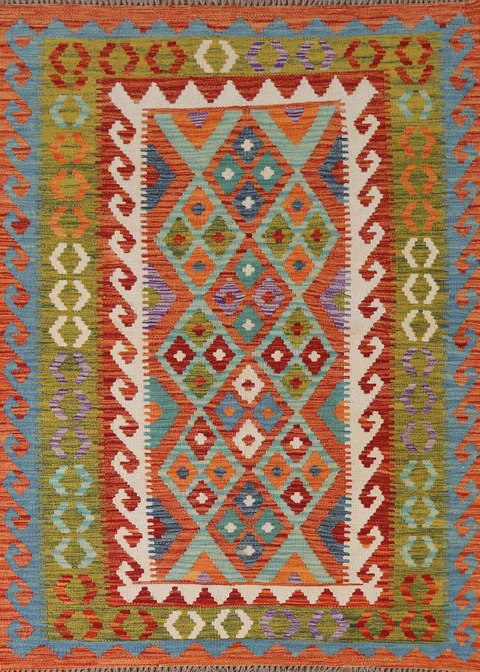 Geometric Wool Kilim Oriental Accent Rug 4x6