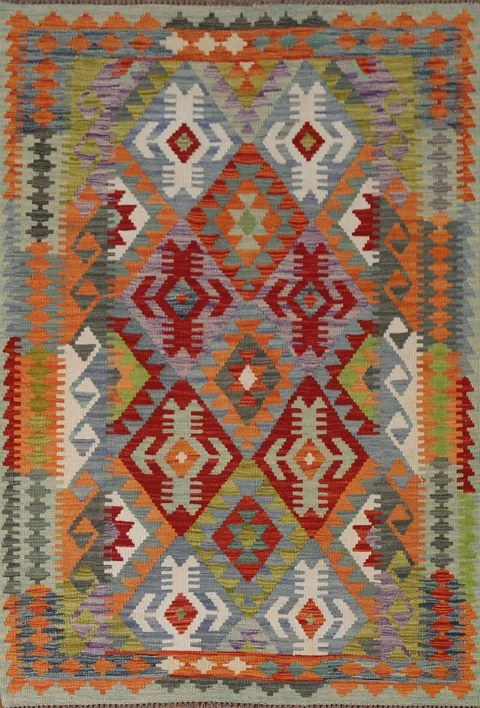 Geometric Wool Kilim Oriental Rug 4x6
