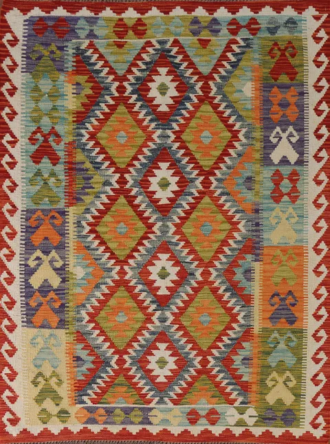 Multicolor Kilim Reversible Wool Rug 4x6