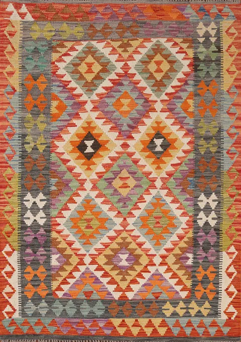 Geometric Wool Kilim Oriental Accent Rug 4x6