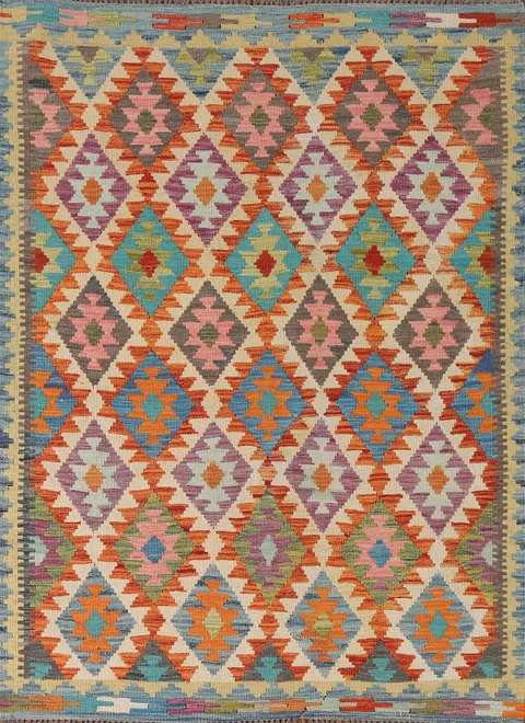 Geometric Wool Kilim Oriental Accent Rug 4x6