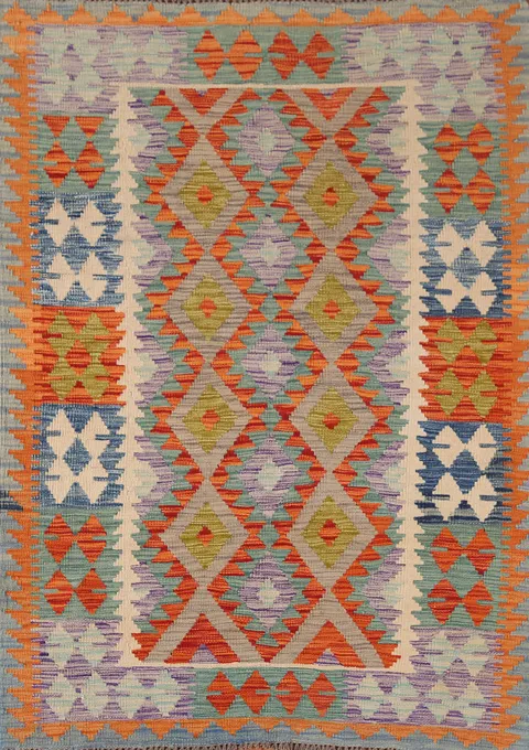 Geometric Wool Kilim Oriental Accent Rug 4x6