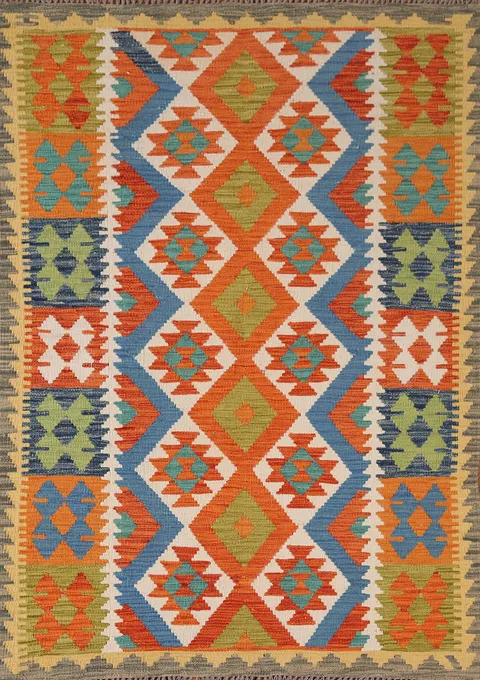 Geometric Wool Kilim Oriental Accent Rug 4x6