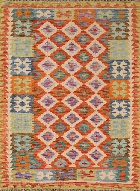 Geometric Wool Kilim Oriental Rug 4x6