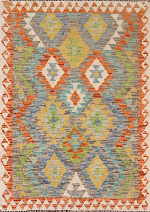 Geometric Wool Kilim Oriental Accent Rug 4x6