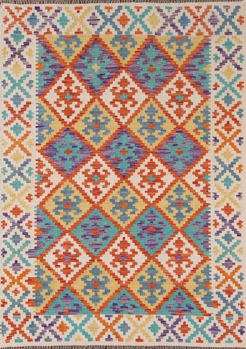 Multicolor Kilim Reversible Wool Rug 4x6