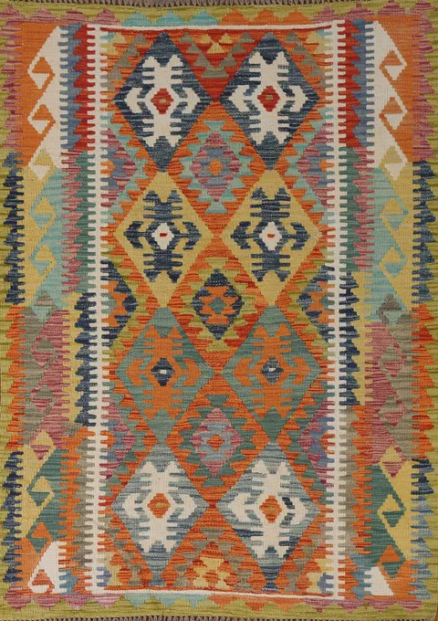 Geometric Wool Kilim Oriental Accent Rug 4x6